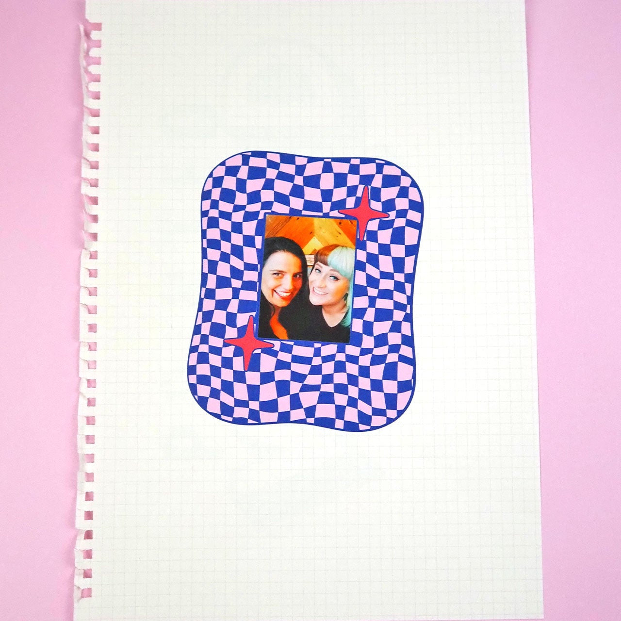 Instax Mini Sticker Frame Blue & Pink Checkerboard - WS
