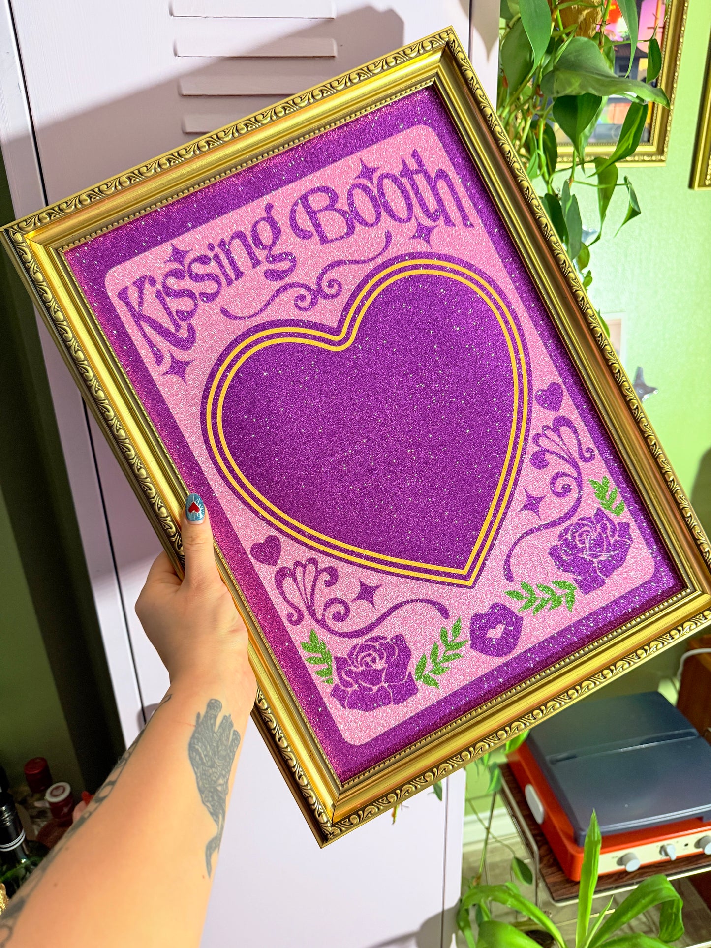 Kissing Booth Glitter Fabric Print A3