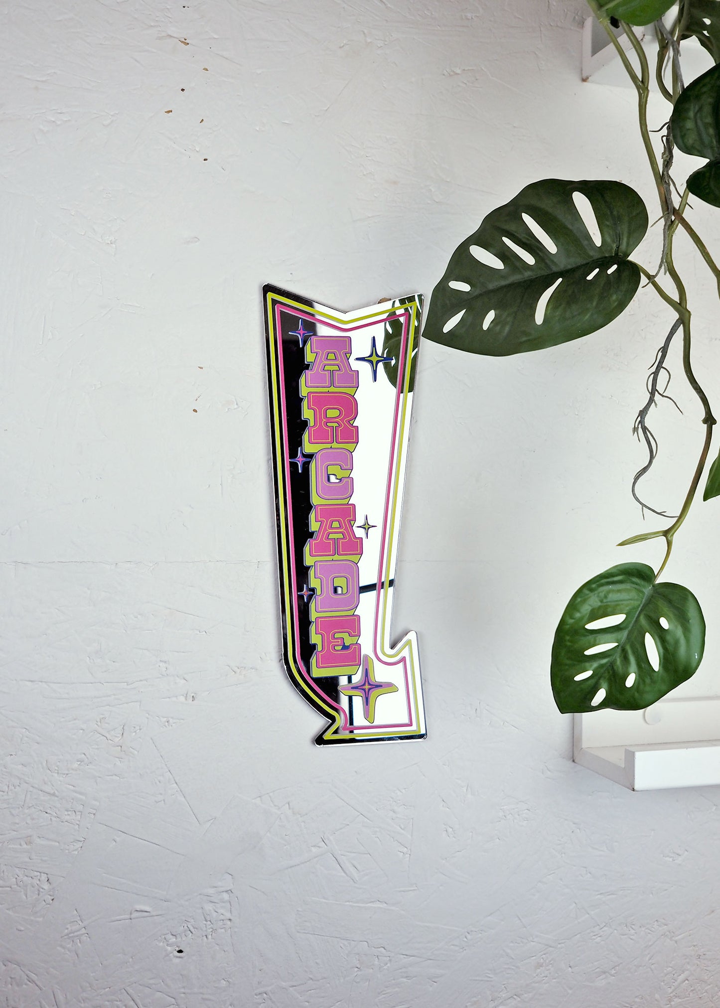 Retro Arcade Arrow Mirror - Green & Pink