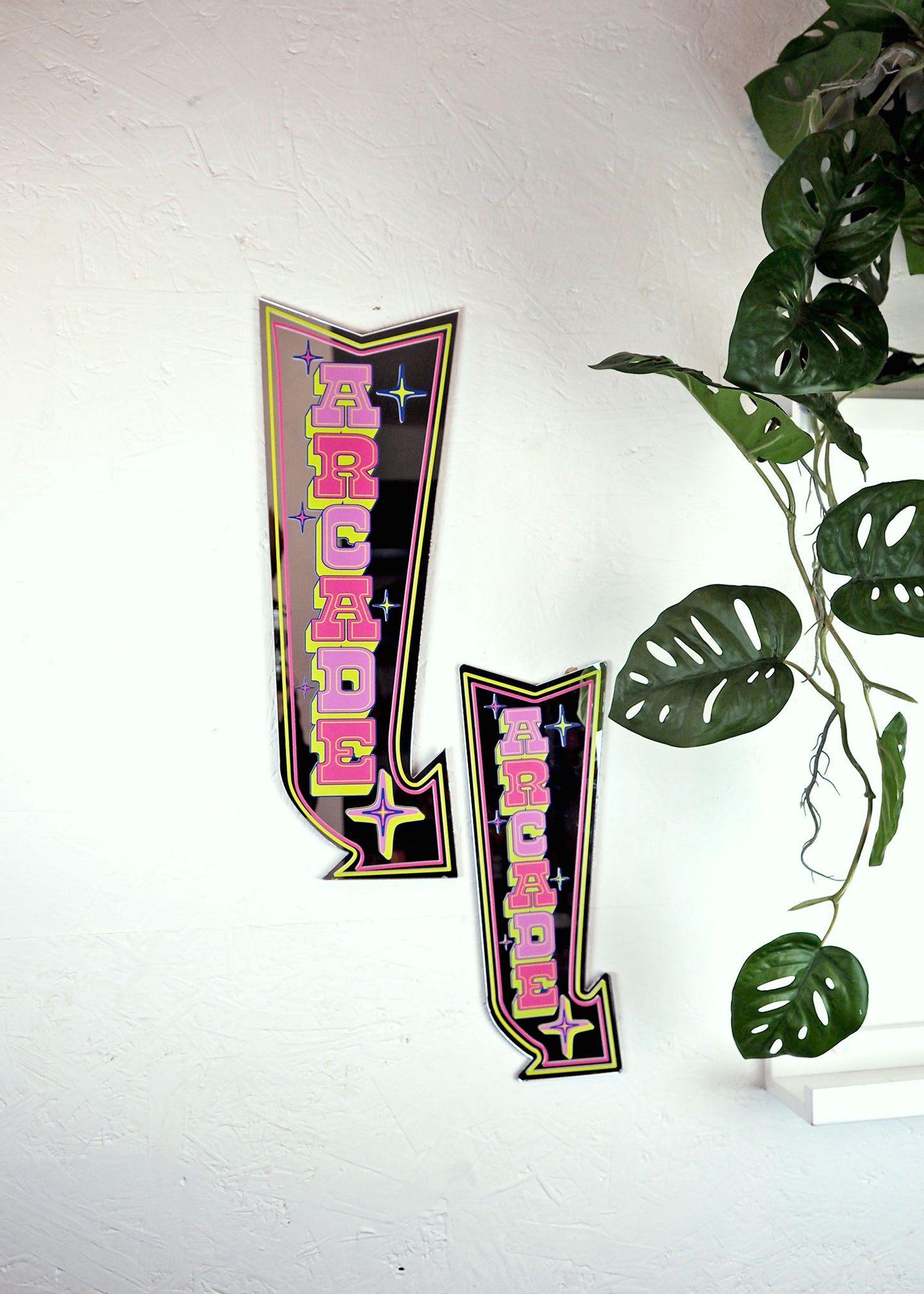 Retro Arcade Arrow Mirror - Green & Pink