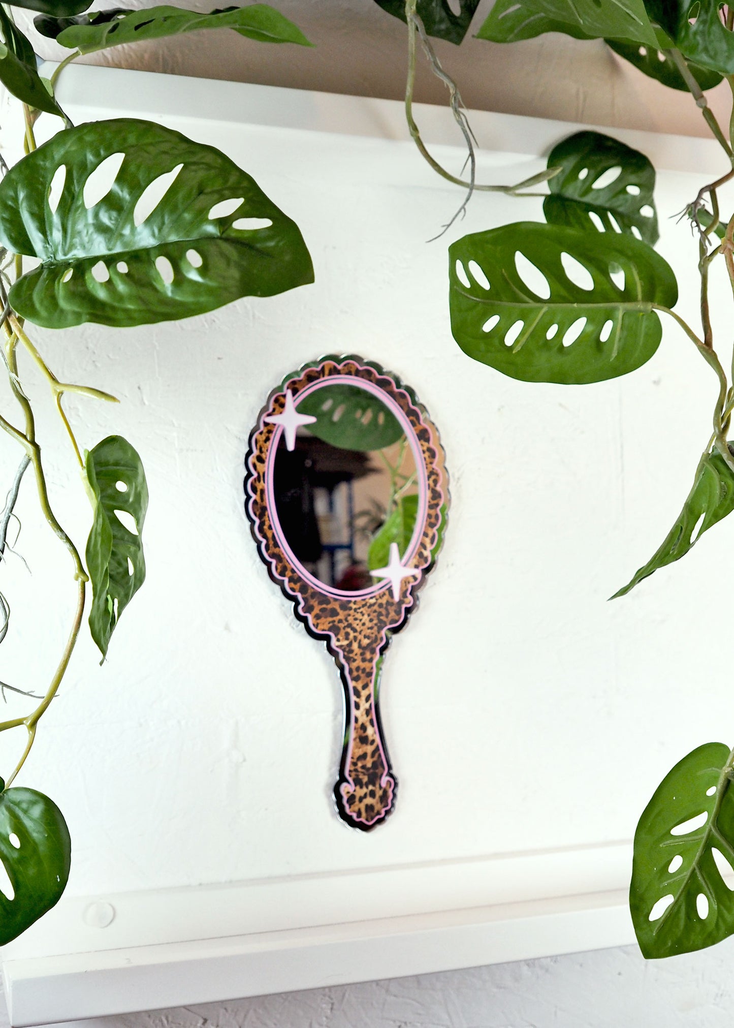 Retro Vanity 'Hand Held' Mirror - Leopard Print