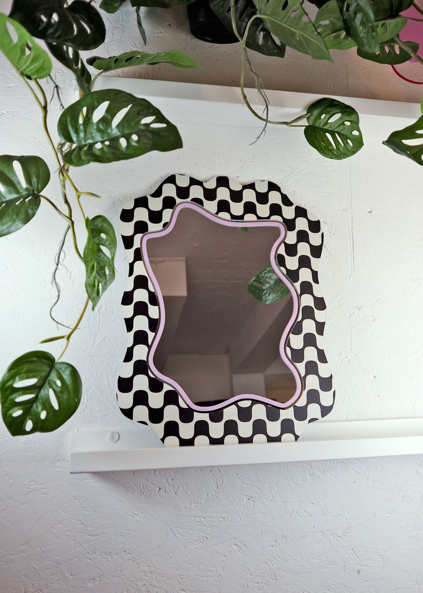 Imperfect Wobbly Mirror - Black & Cream