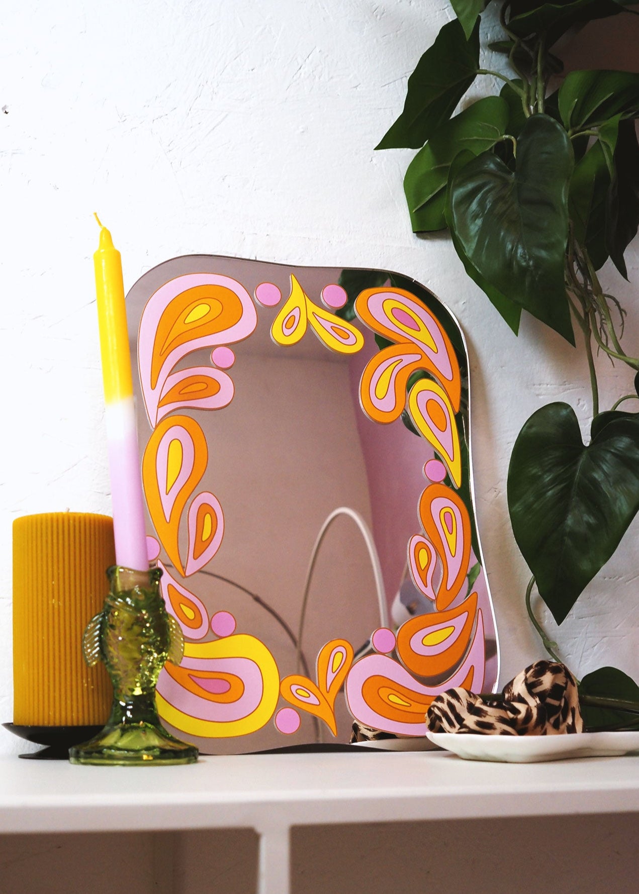 Groovy 70s Paisley Square Mirror - Golden Colours