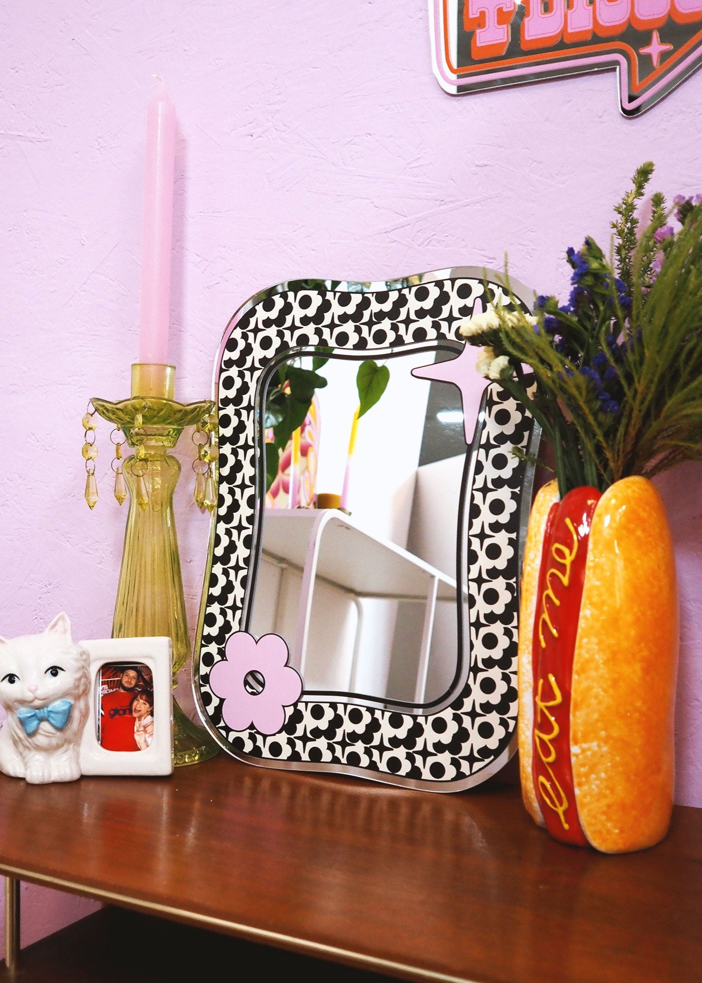 Groovy Pattern Square Blob Mirror - Black & Cream