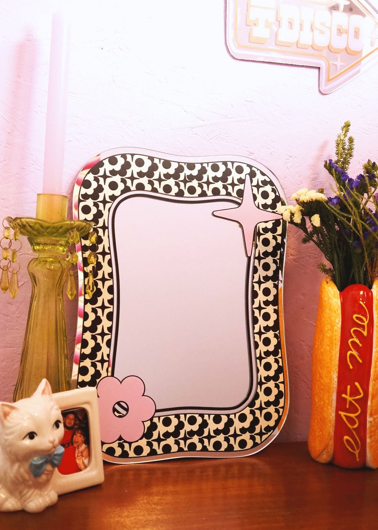 Groovy Pattern Square Blob Mirror - Black & Cream