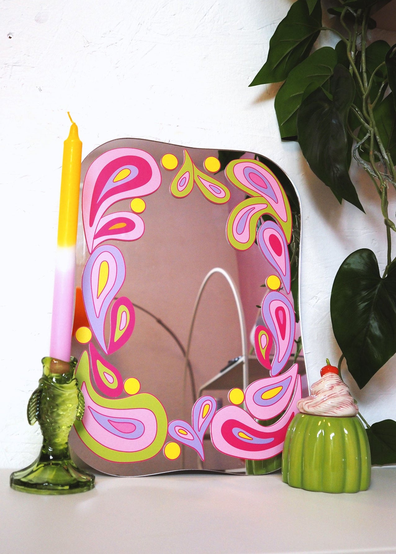 Groovy 70s Paisley Square Mirror - Raspberry Ripple