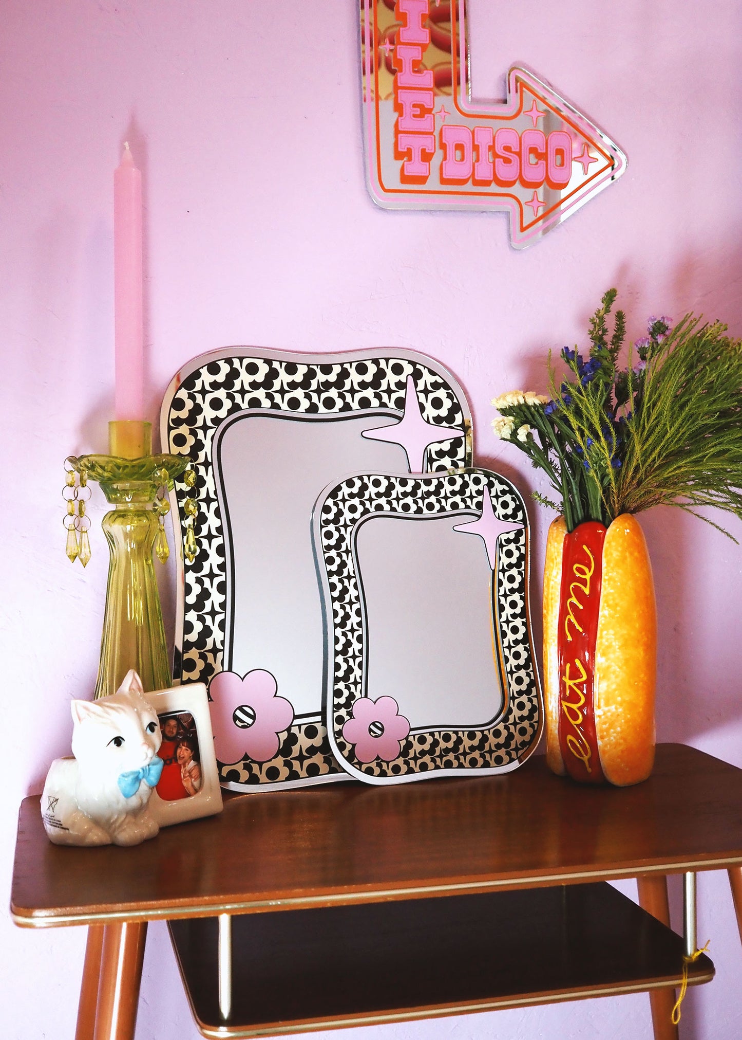Groovy Pattern Square Blob Mirror - Black & Cream