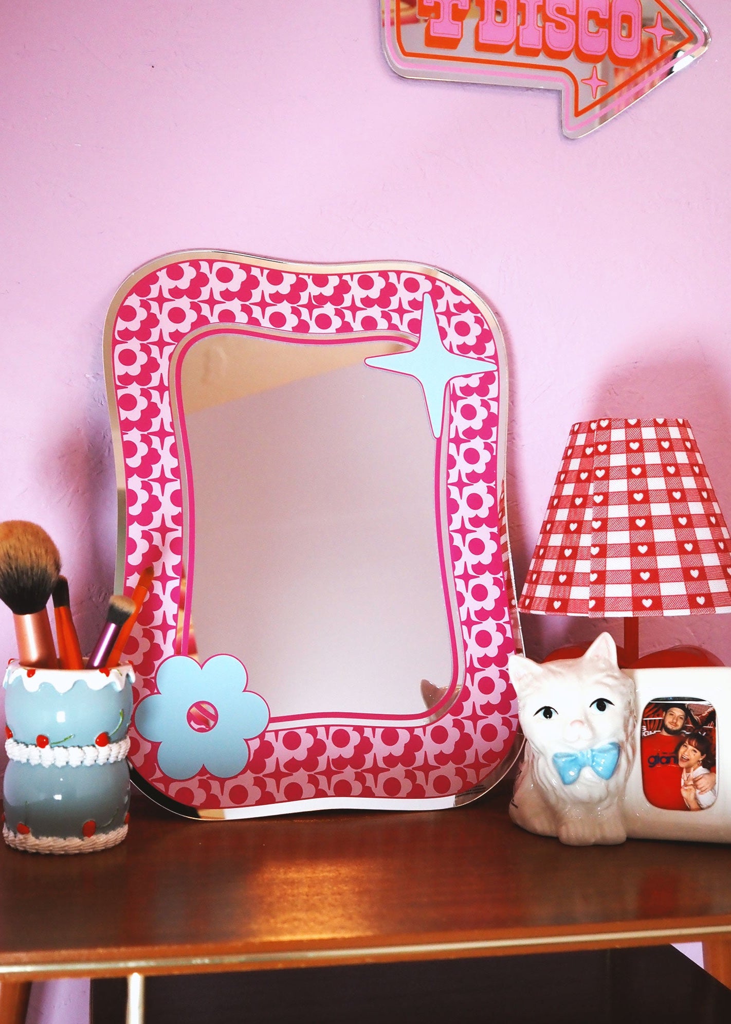 Groovy Pattern Square Blob Mirror - Pink & Hot Pink