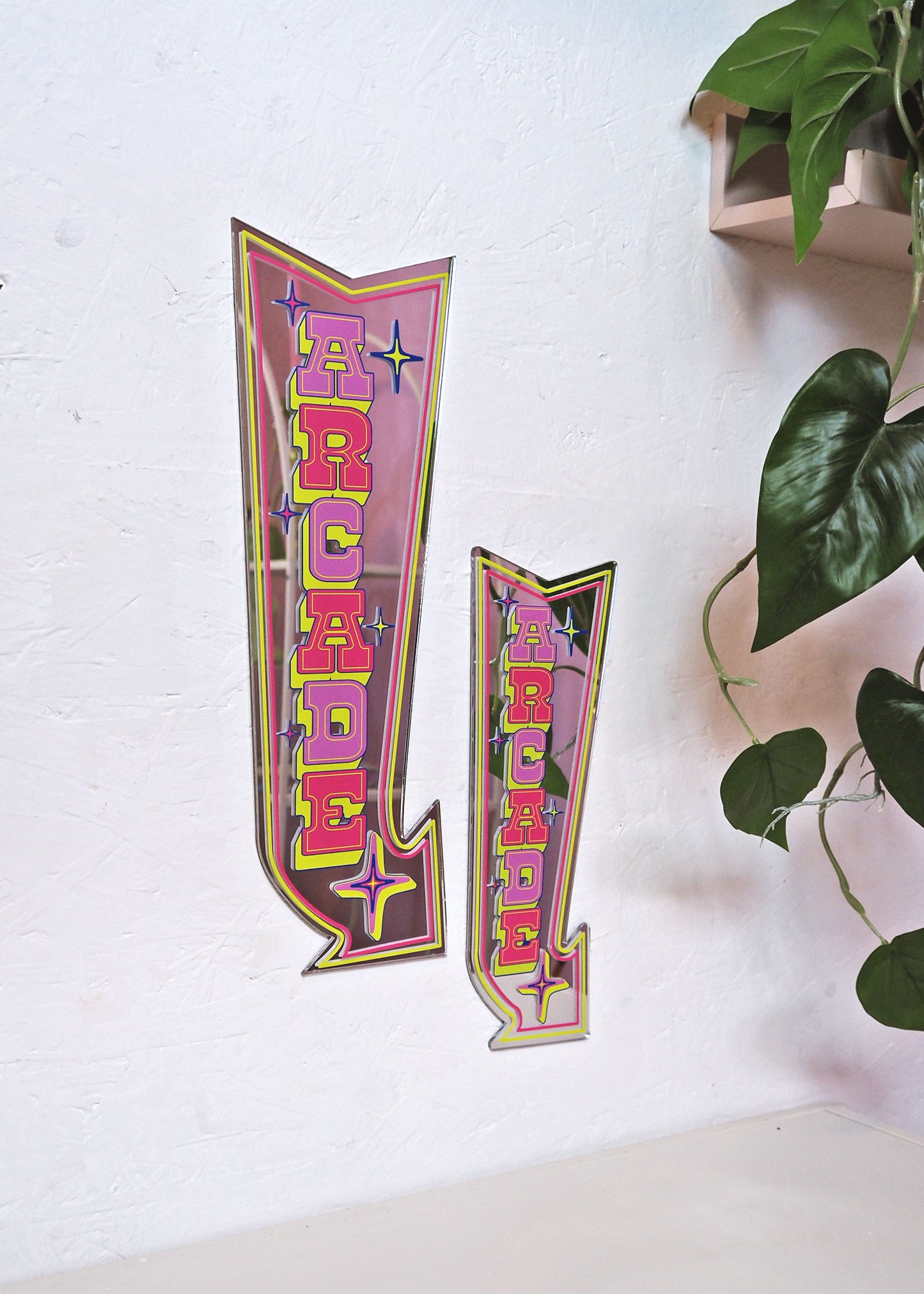 Retro Arcade Arrow Mirror - Green & Pink