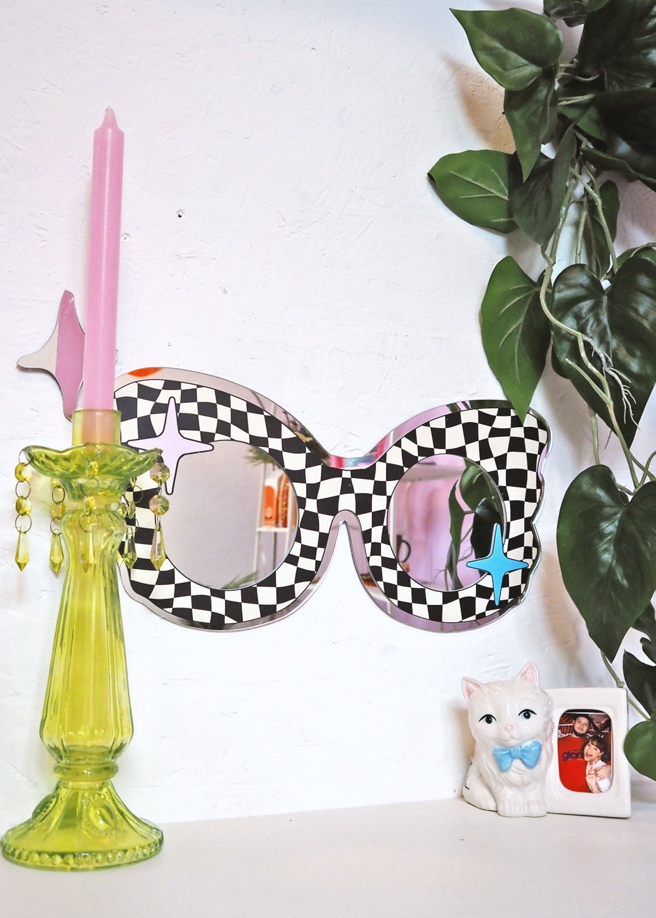 70s Black & White Check Sunglasses