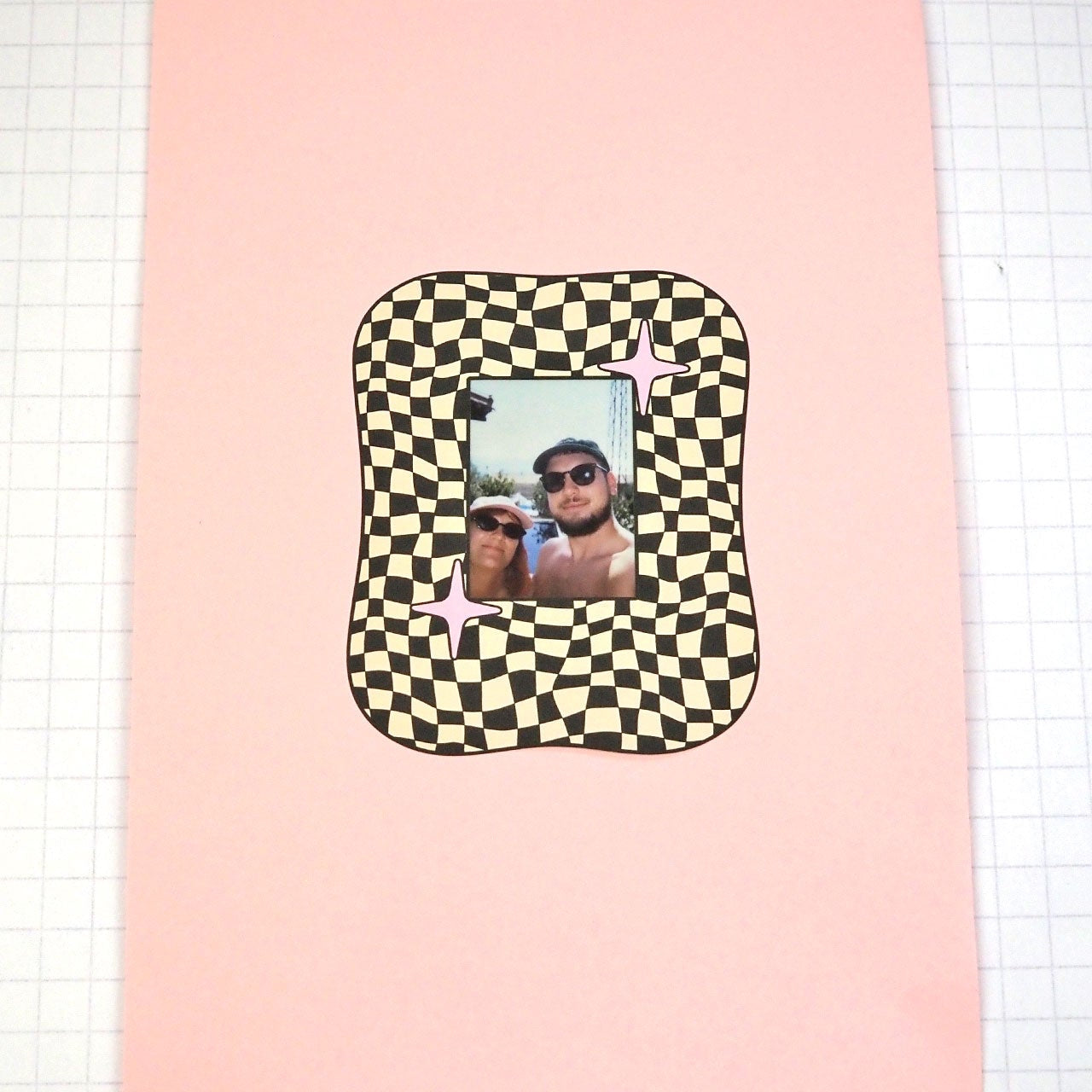 Instax Mini Sticker Frame Black & Cream Checkerboard