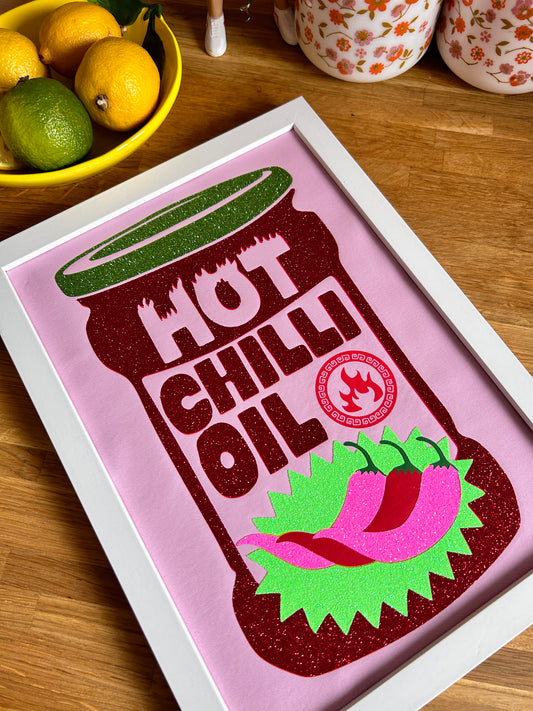 Hot Chilli Oil Glitter Fabric Print