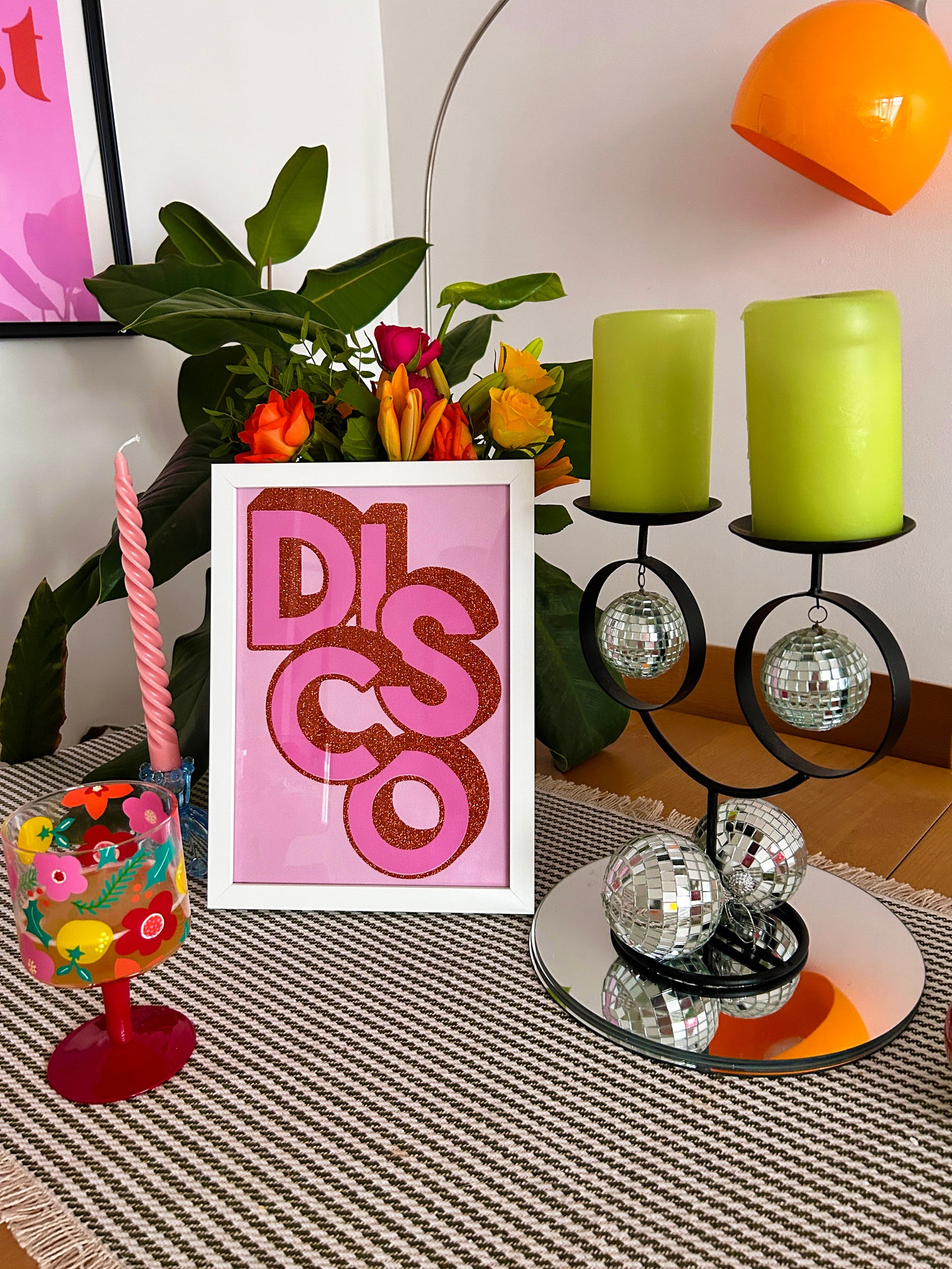DISCO Pink & Copper Glitter Fabric Print