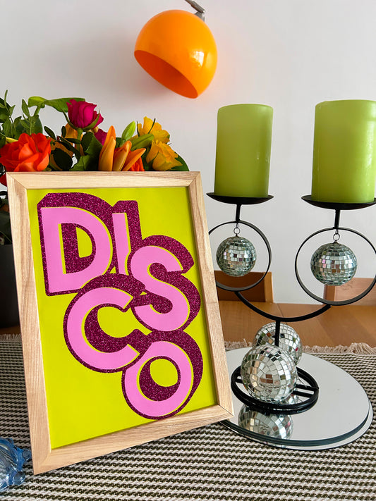 DISCO Lime & Pink Glitter Fabric Print