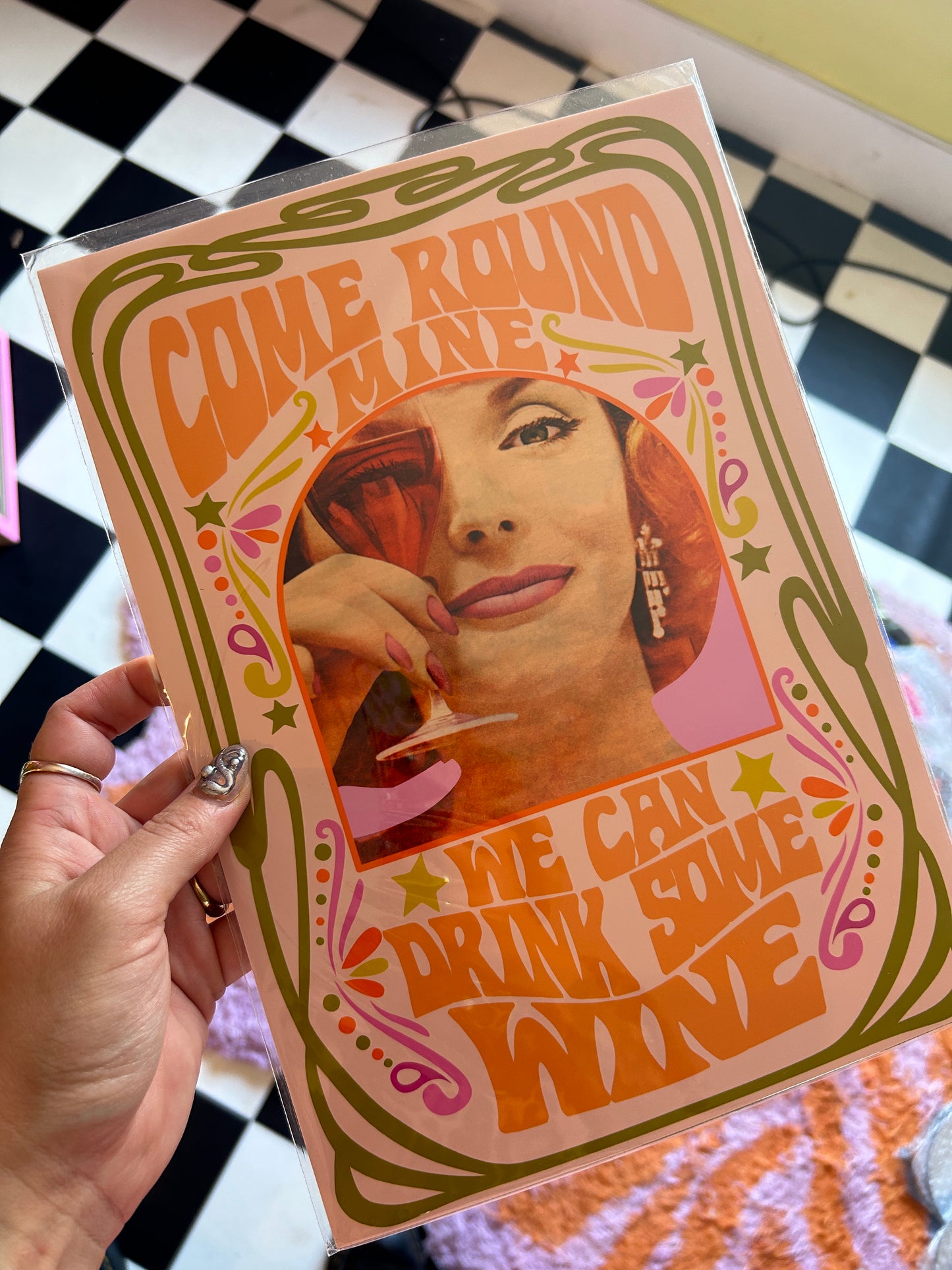 Come round mine & drink wine A4 Print