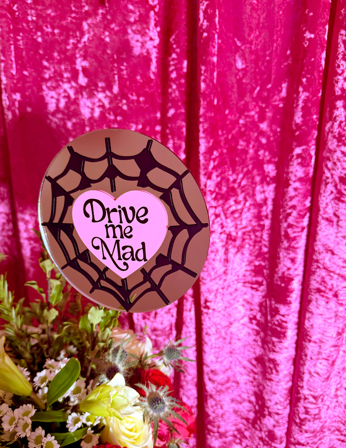 Drive Me Mad Spider Web Mini Mirror