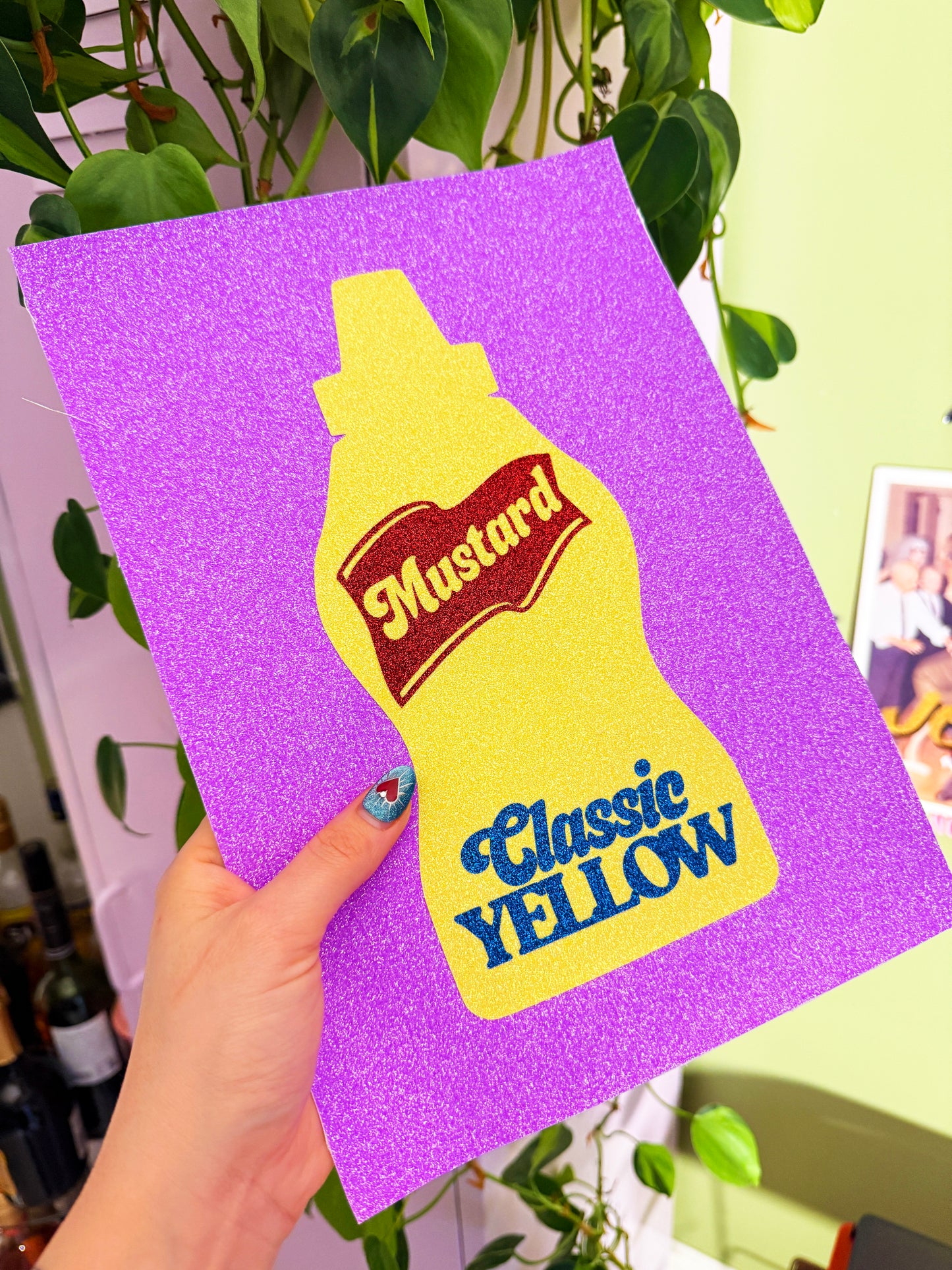 American Mustard Glitter Fabric Print