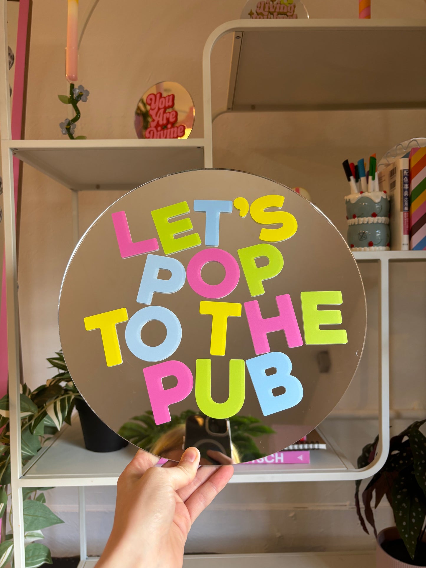 30cm Circle Mirror - Let's Pop To The Pub