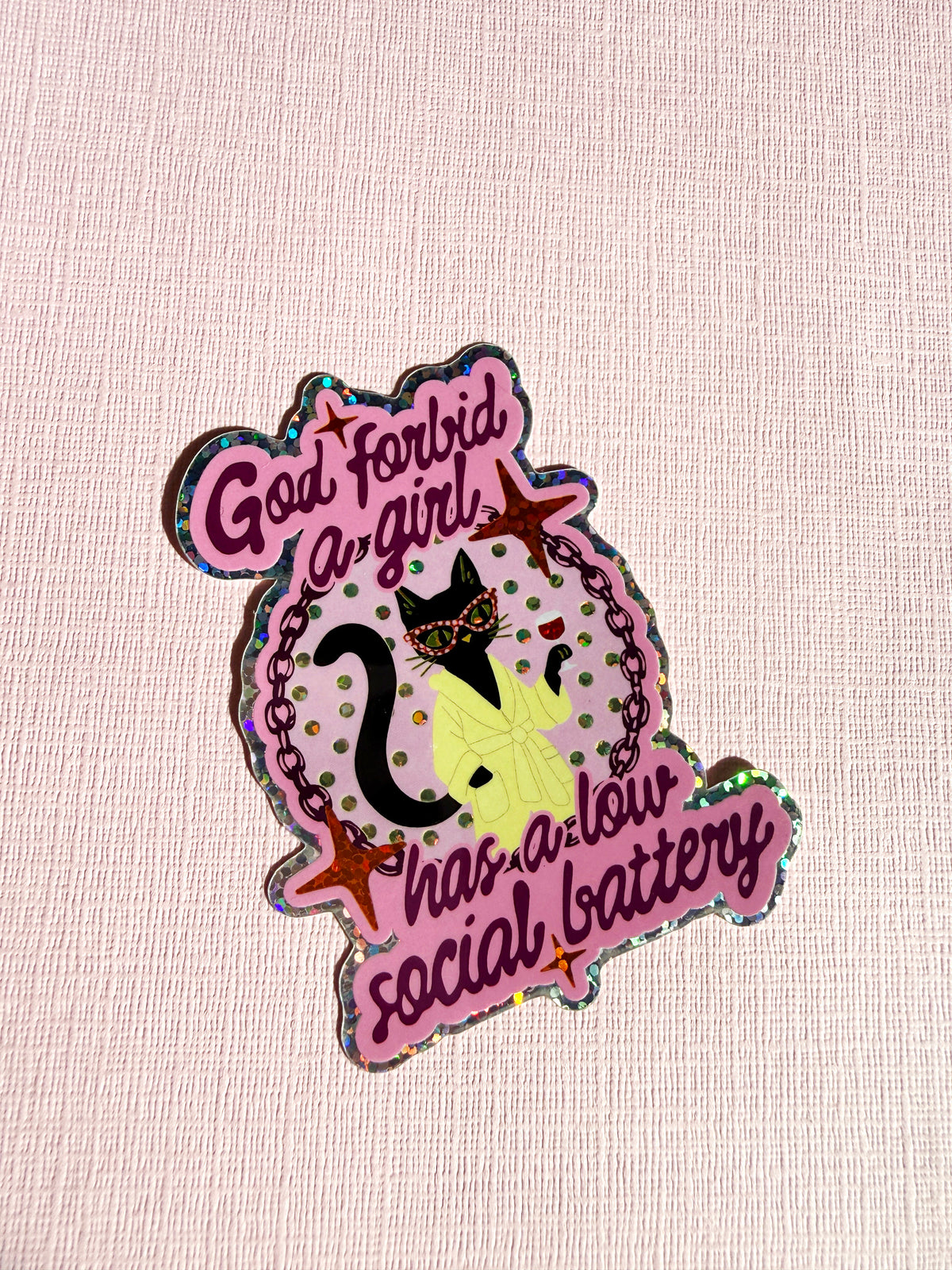Low Social Battery Glitter Sticker