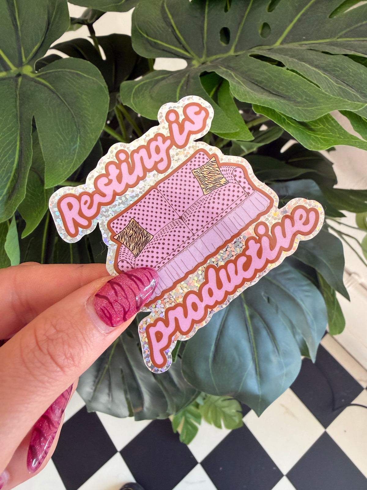 Resting Is Productive Glitter Sticker
