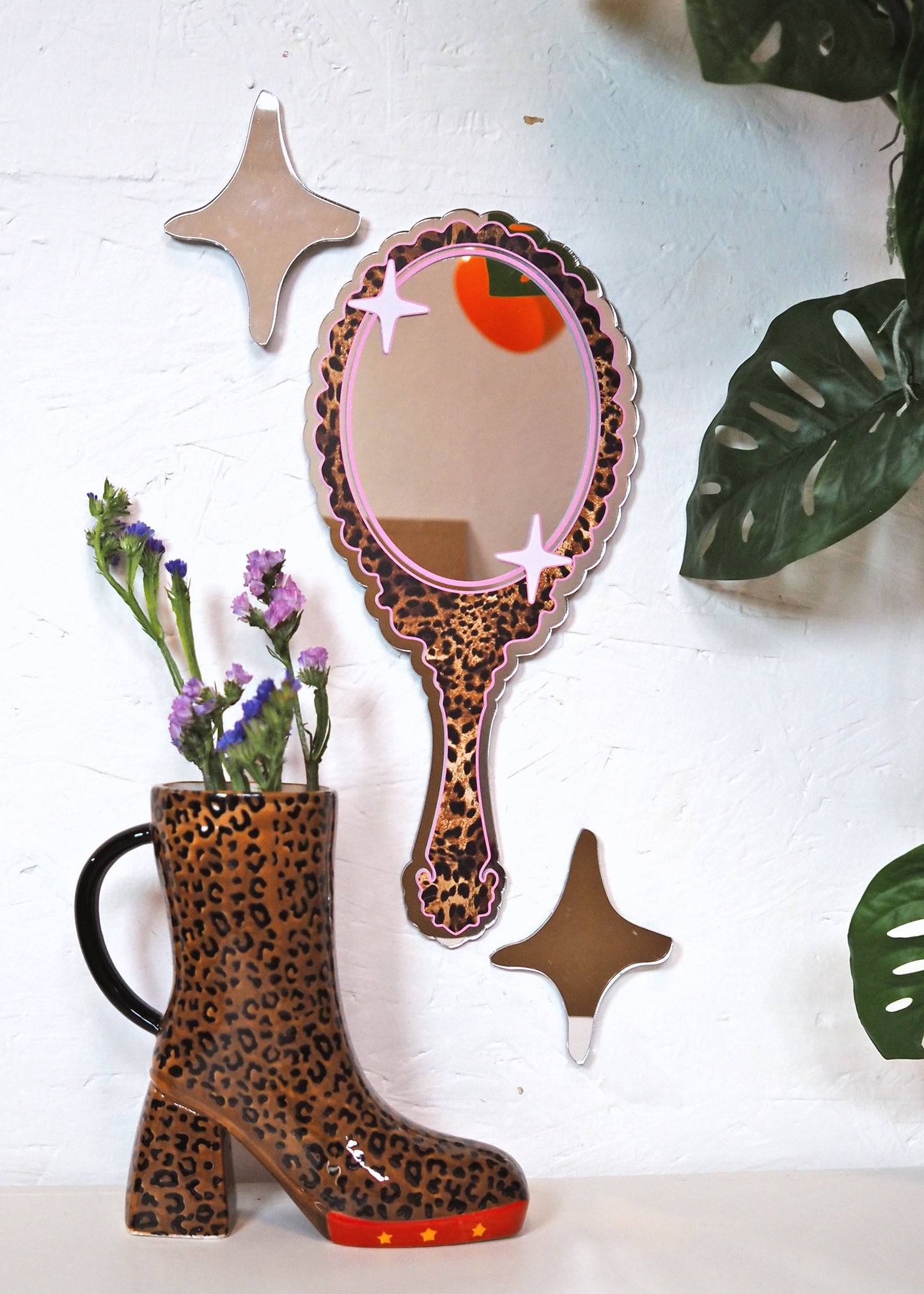 Retro Vanity 'Hand Held' Mirror - Leopard Print