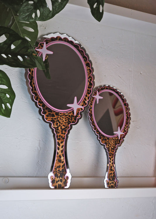 Retro Vanity 'Hand Held' Mirror - Leopard Print