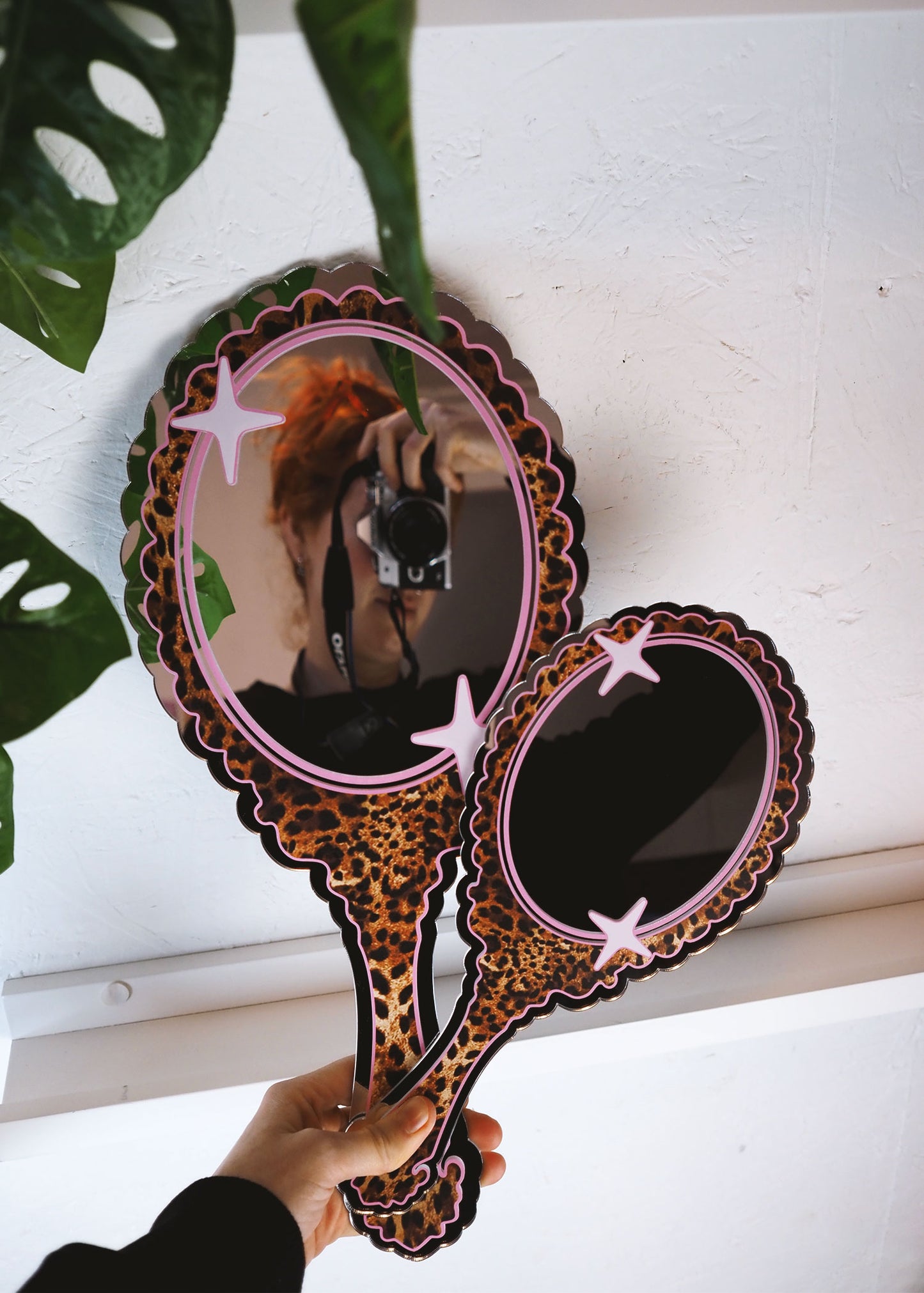 Retro Vanity 'Hand Held' Mirror - Leopard Print