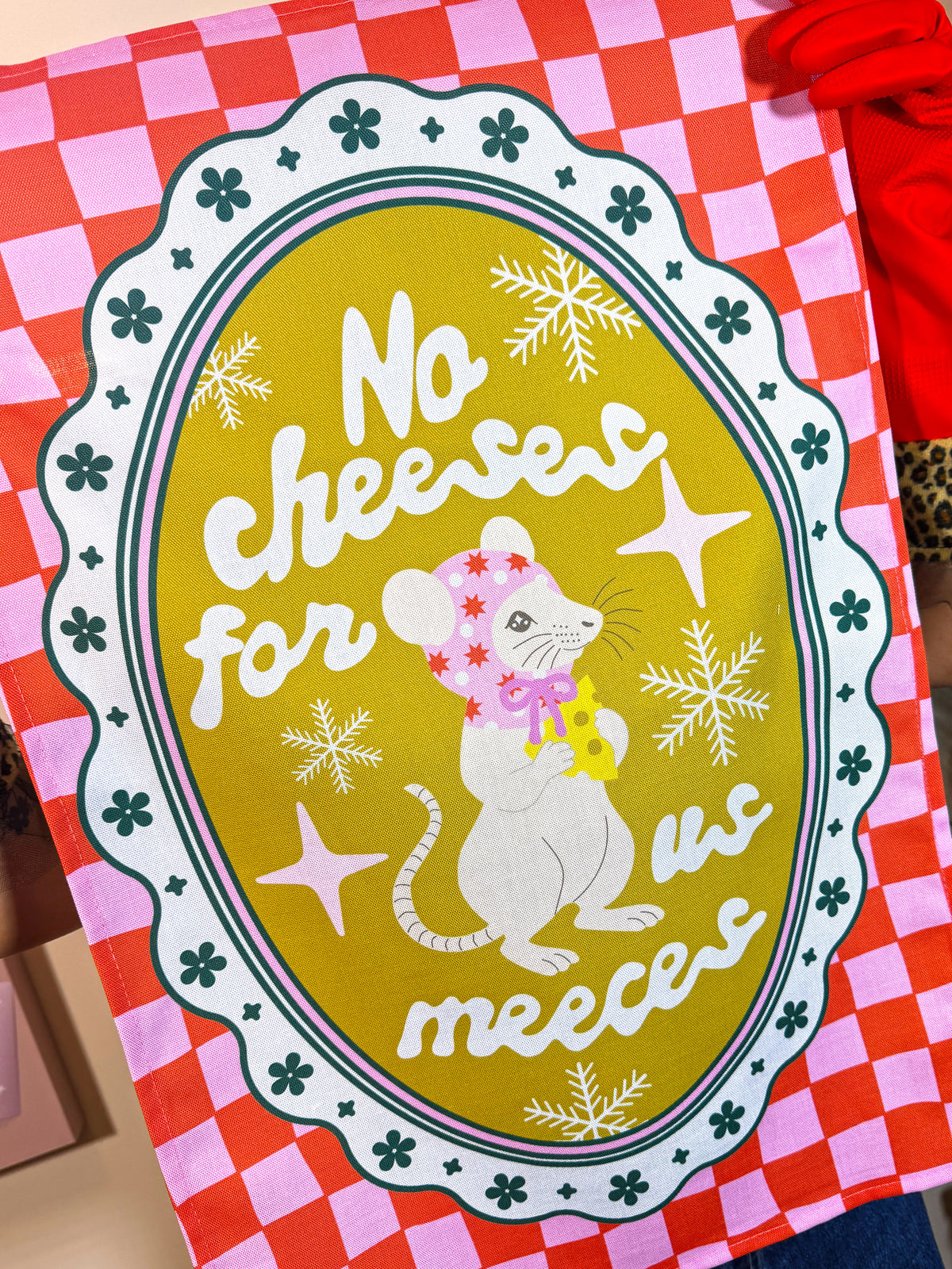 No Cheeses For Us Meeces Christmas Tea Towel