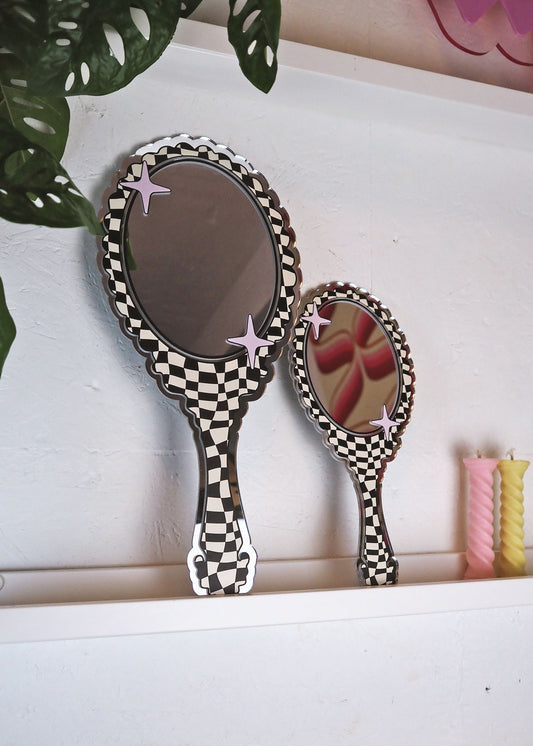 Retro Vanity 'Hand Held' Mirror - Black & Cream