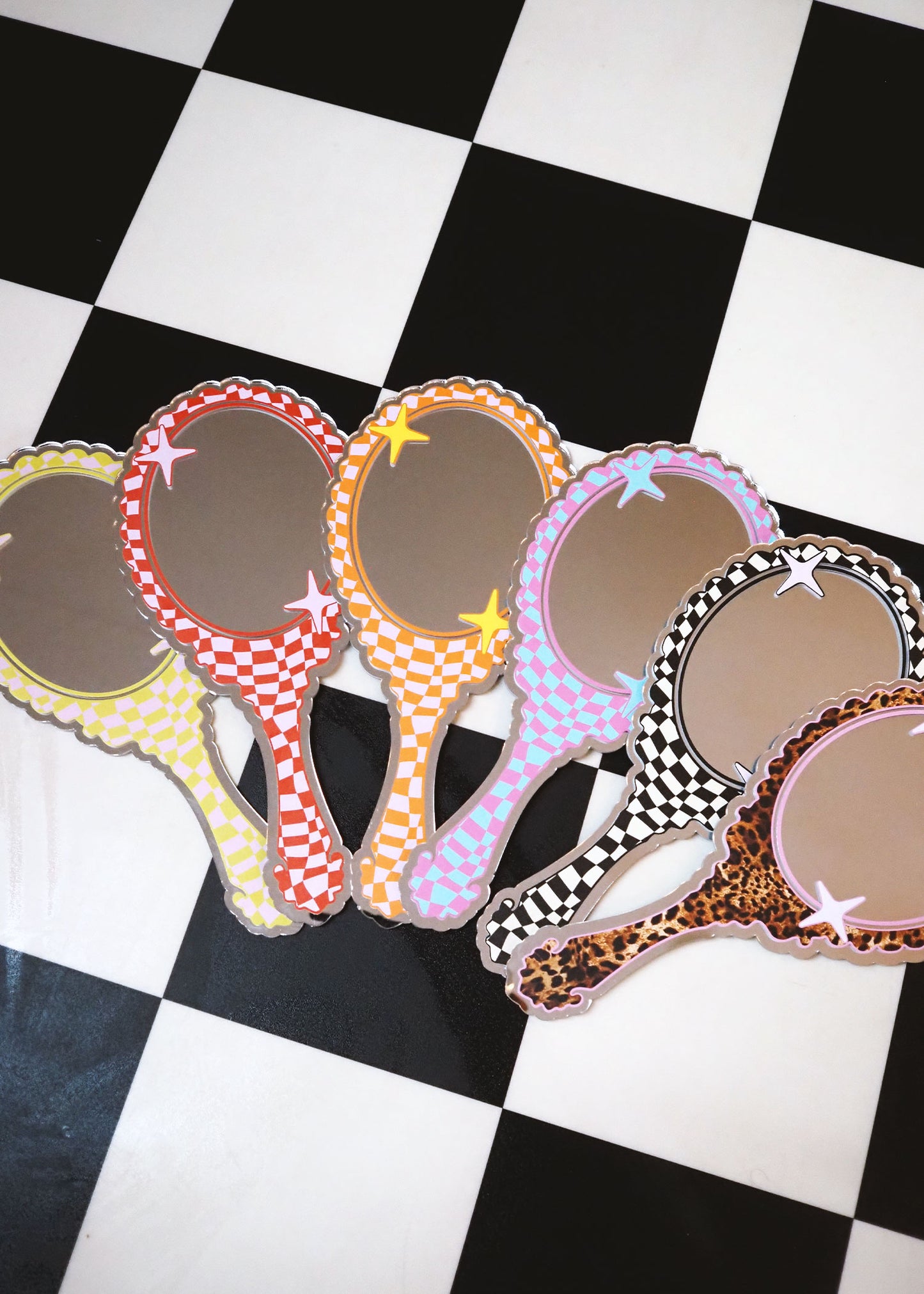 Retro Vanity 'Hand Held' Mirror - Pink & Green