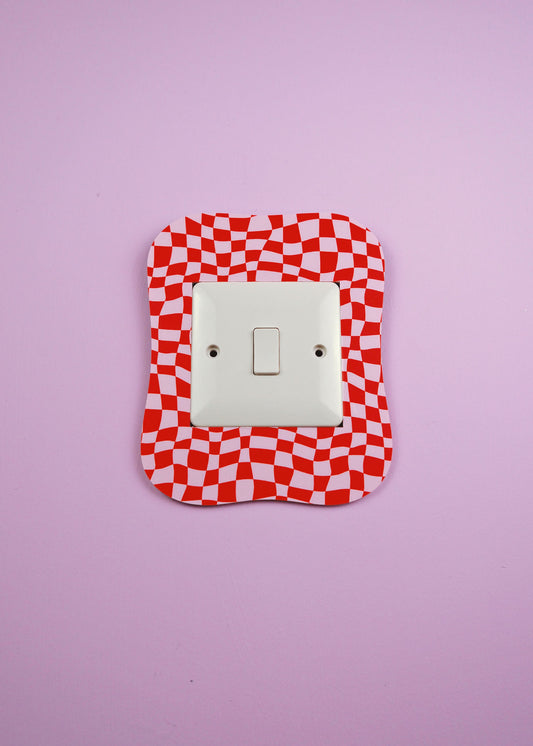 Red & Pink Checkerboard Square Blob Lightswitch Cover