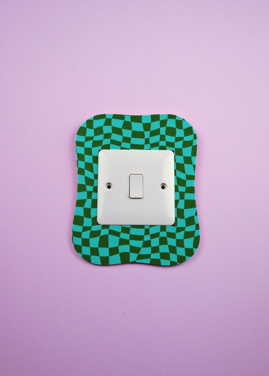 Green & Blue Checkerboard Square Blob Lightswitch Cover