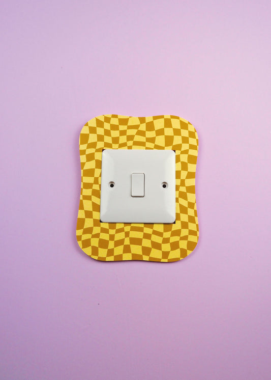 Yellow & Mustard Checkerboard Square Blob Lightswitch Cover