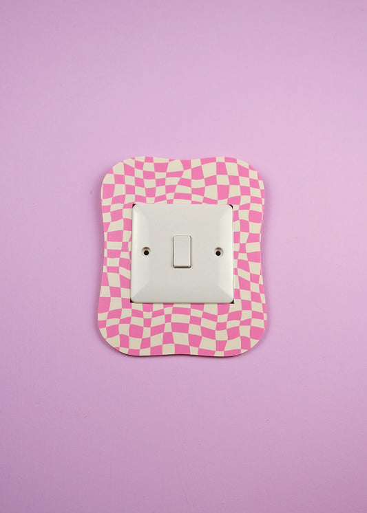 Pink & Cream Checkerboard Square Blob Lightswitch Cover