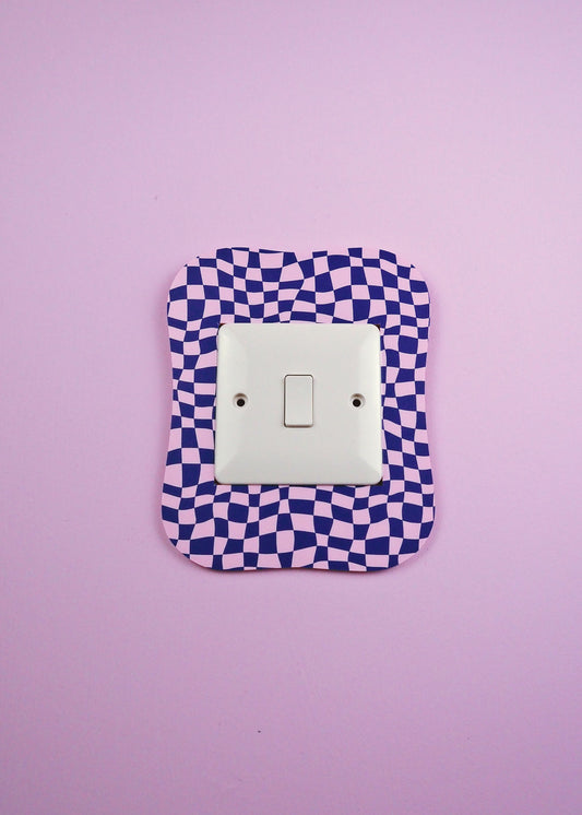Lilac & Blue Checkerboard Square Blob Lightswitch Cover