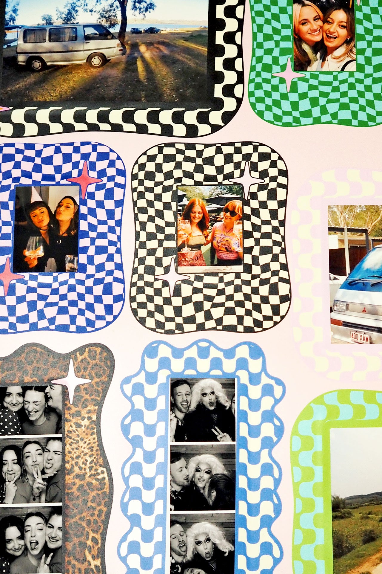 Instax Mini Sticker Frame Green & Blue Checkerboard