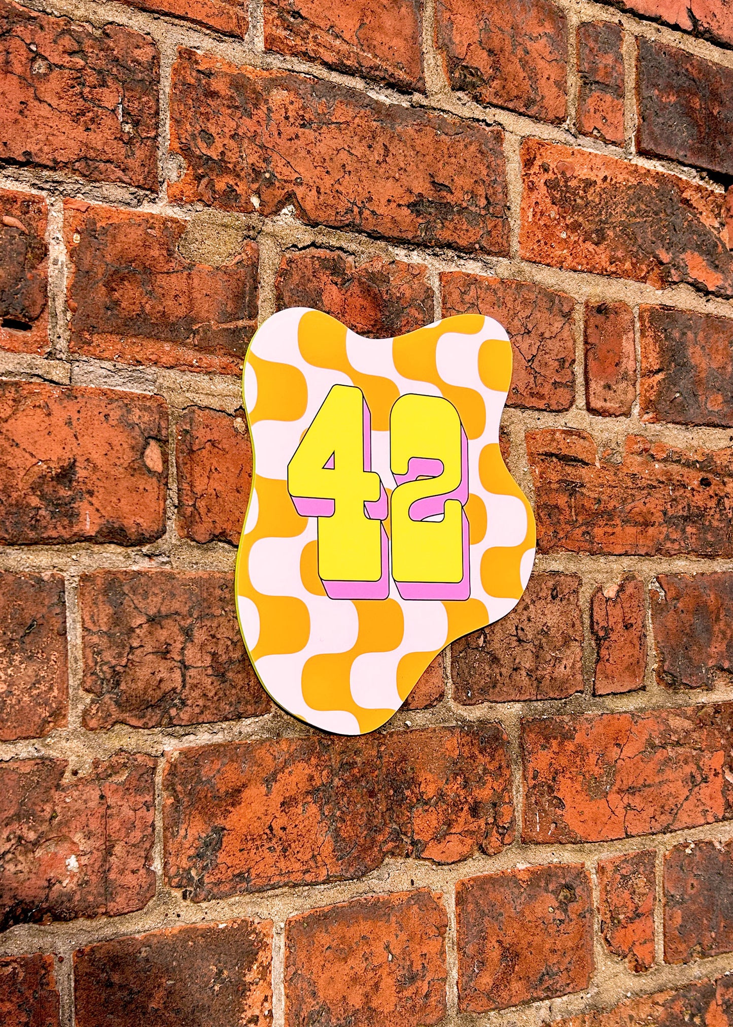 Pink & Orange Retro Wave Blob House Number Sign - Custom