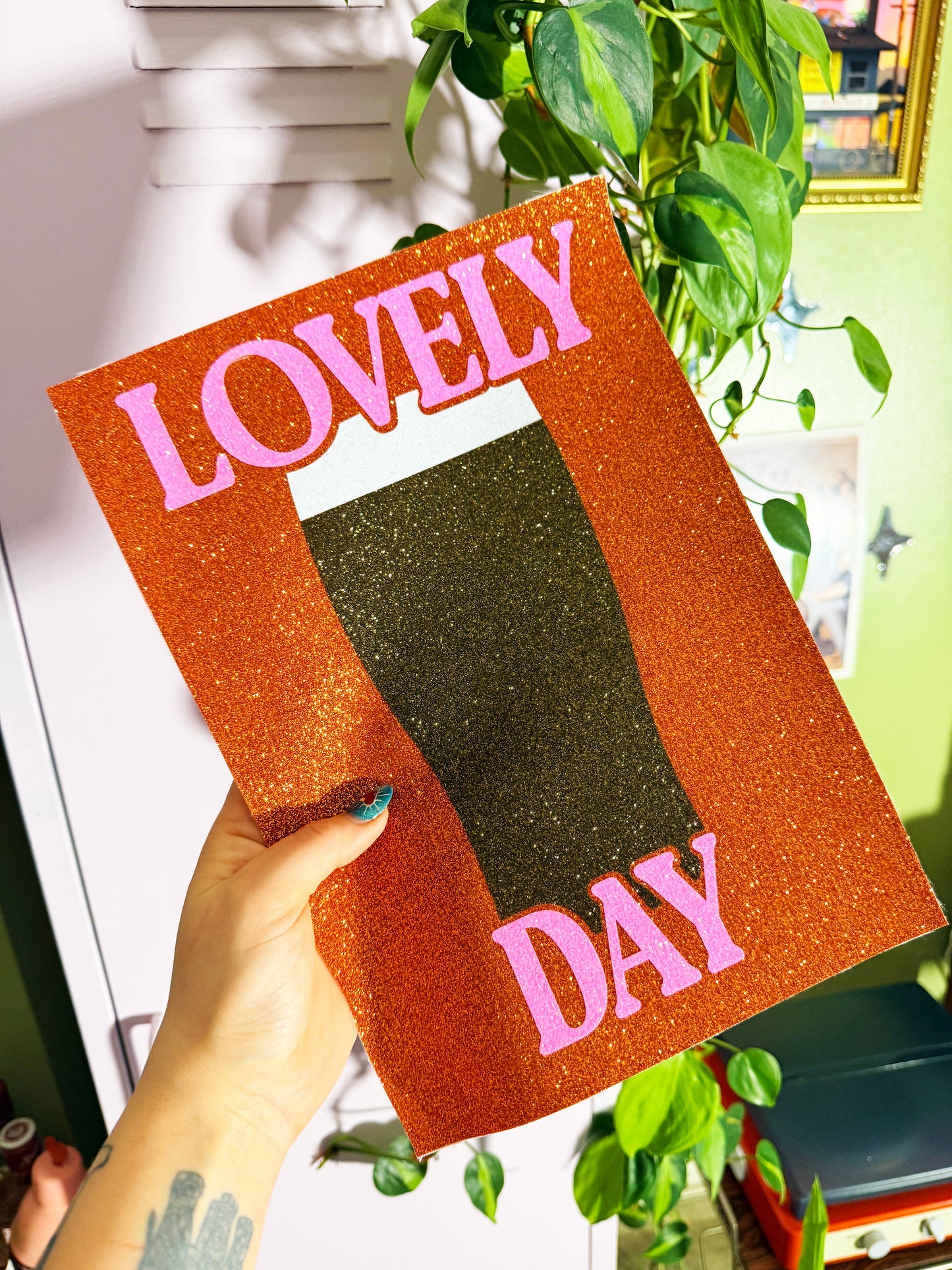 Lovely Day Guinness Brown/Pink Glitter Fabric Print