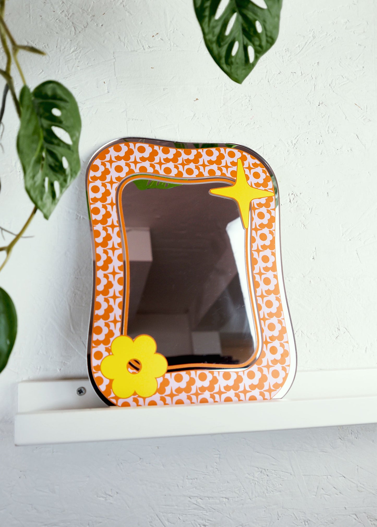 Groovy Pattern Square Blob Mirror - Orange & Pink