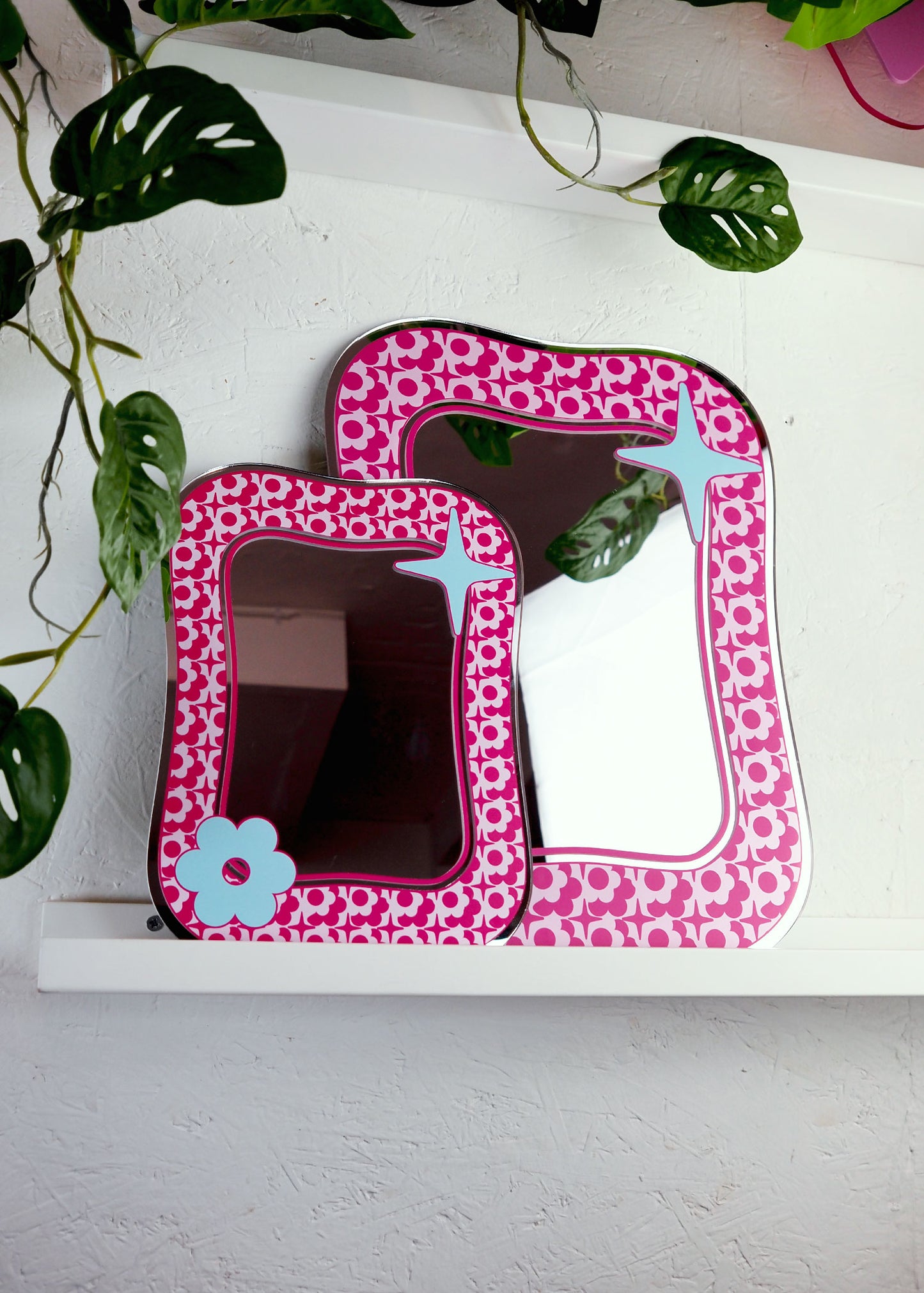 Groovy Pattern Square Blob Mirror - Pink & Hot Pink