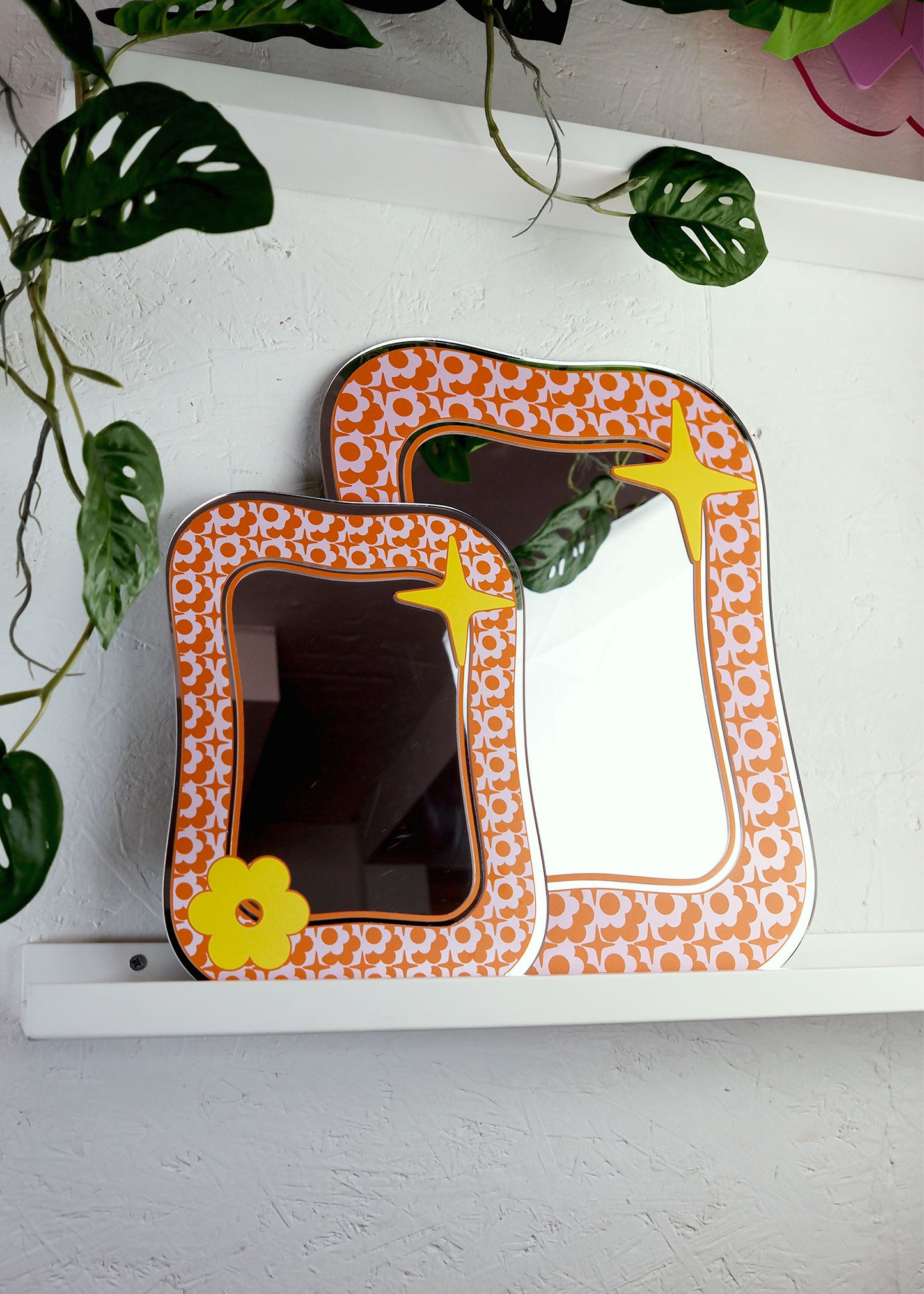 Groovy Pattern Square Blob Mirror - Orange & Pink