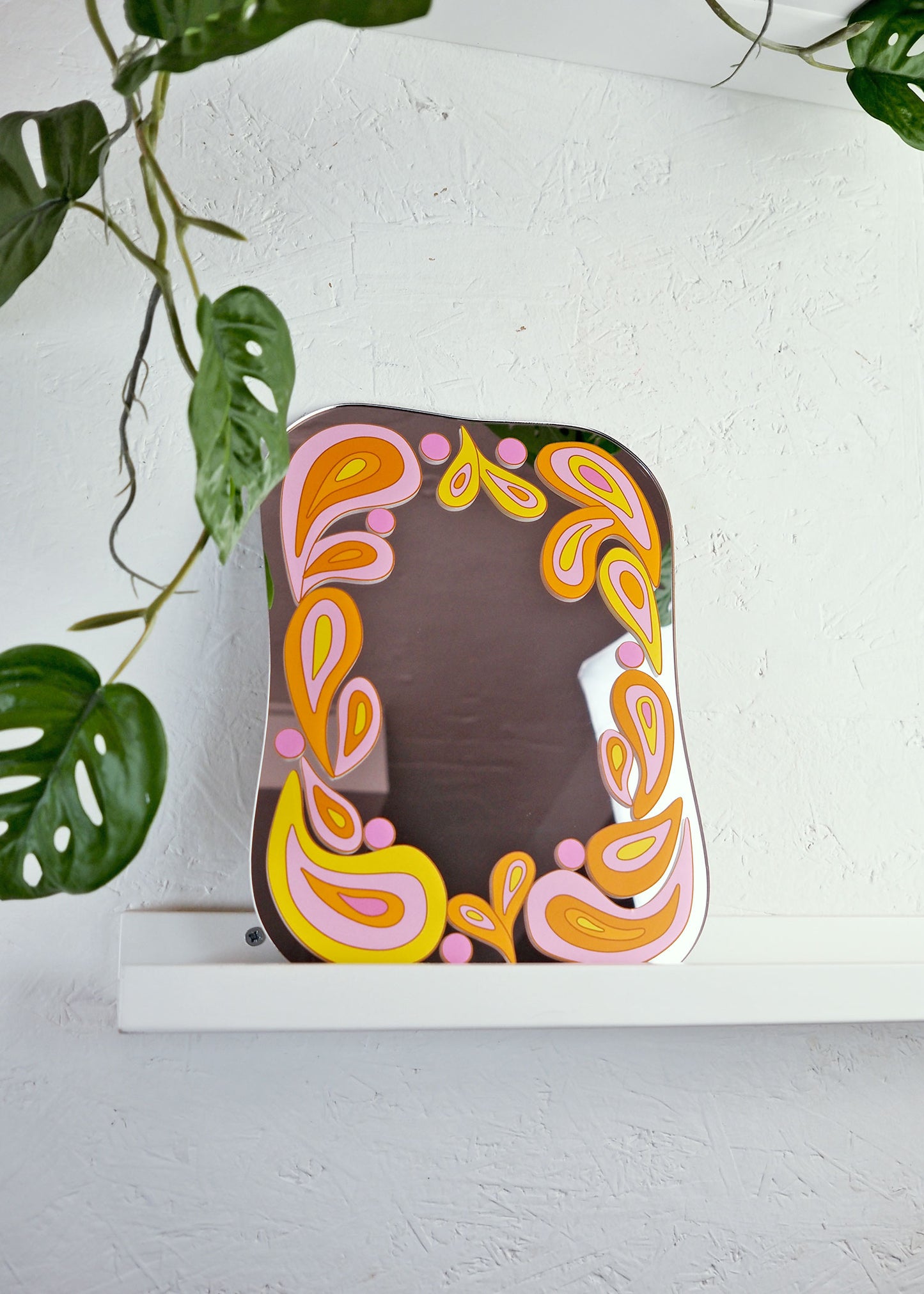 Groovy 70s Paisley Square Mirror - Golden Colours