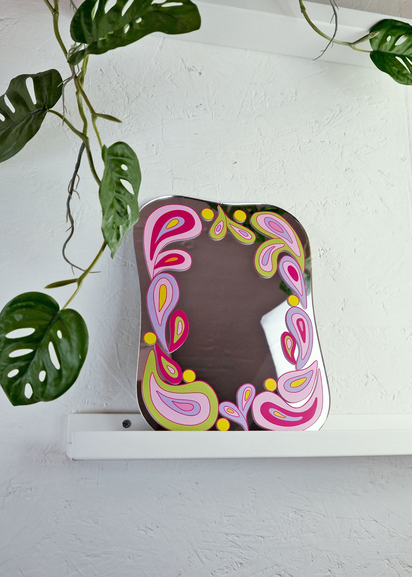 Groovy 70s Paisley Square Mirror - Raspberry Ripple