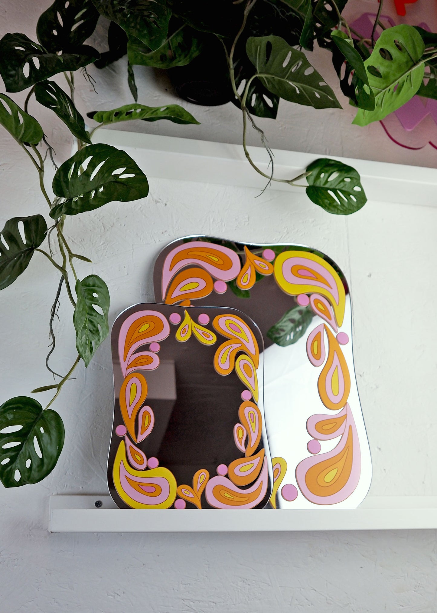 Groovy 70s Paisley Square Mirror - Golden Colours