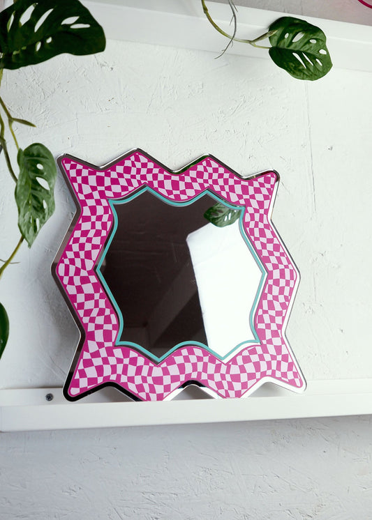 Spikey Checkerboard Mirror - Hot Pink/Pink