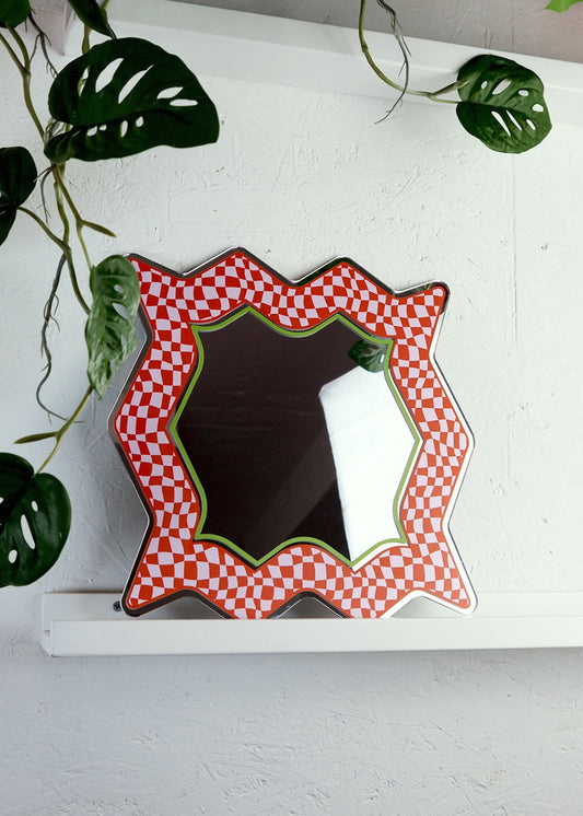Spikey Checkerboard Mirror - Red/Pink/Green