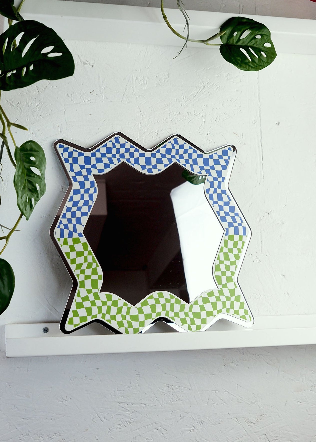 Spikey Checkerboard Mirror - Green/Blue