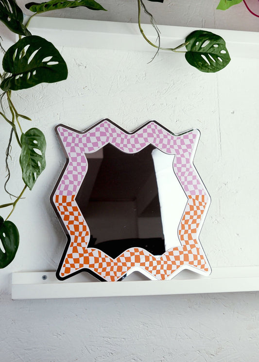 Spikey Checkerboard Mirror - Pink/Orange