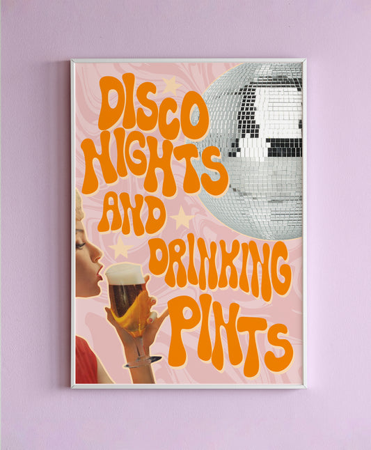 Retro Disco Nights & Drinkin Pints Collage Wall Print