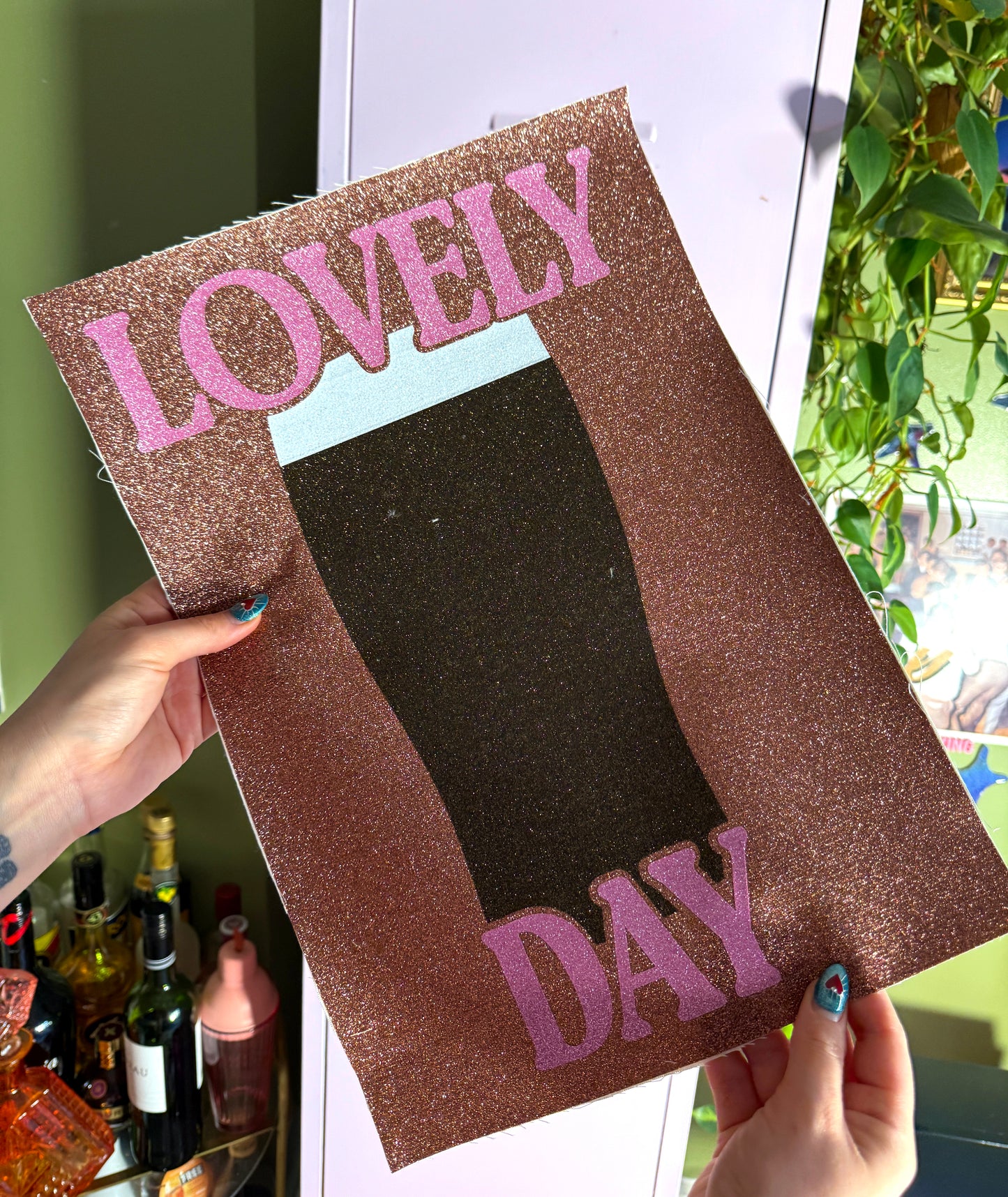 Lovely Day Guinness Dark Brown/Baby Pink Glitter Fabric Print